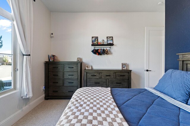 carpeted bedroom featuring multiple windows