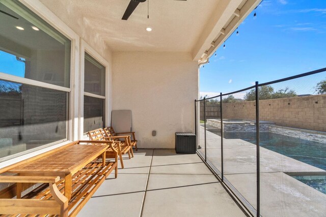 balcony with ceiling fan