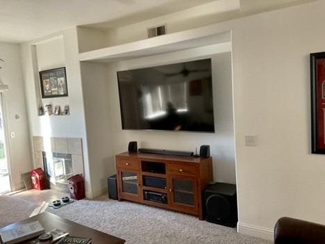 carpeted living room with visible vents