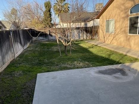 view of yard with a patio and a fenced backyard