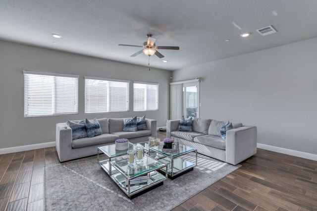 living room with ceiling fan