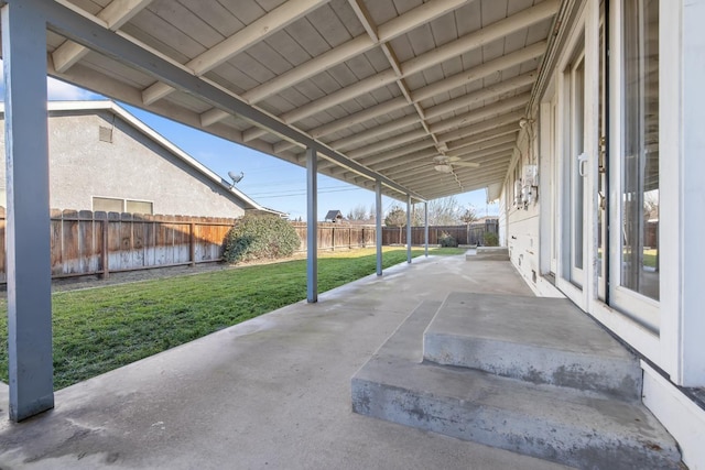 view of patio featuring ceiling fan