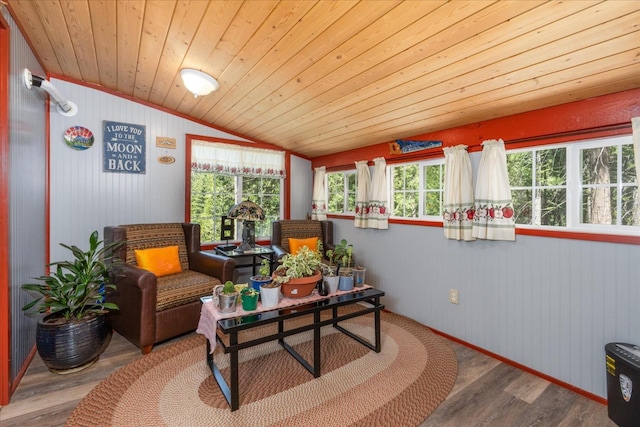 sunroom / solarium featuring wood ceiling