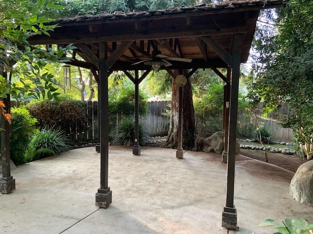 view of patio / terrace featuring ceiling fan