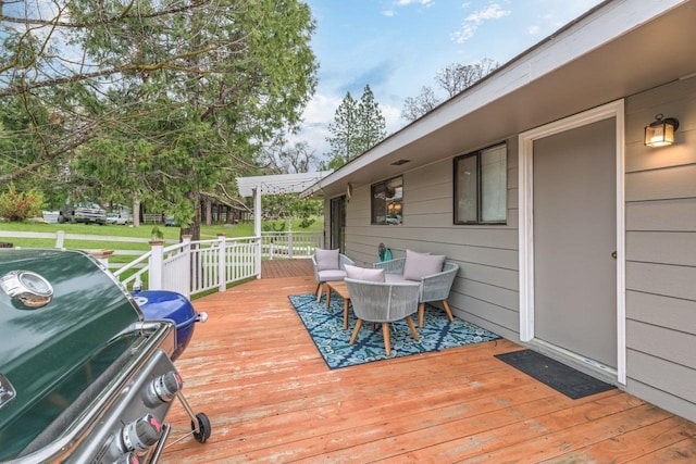 wooden terrace with grilling area