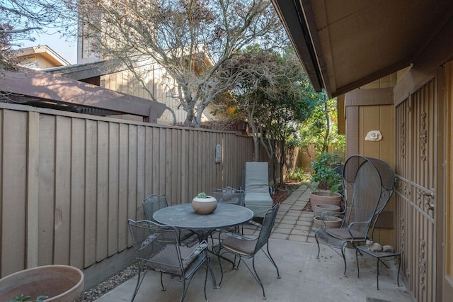 view of patio / terrace featuring outdoor dining space and a fenced backyard