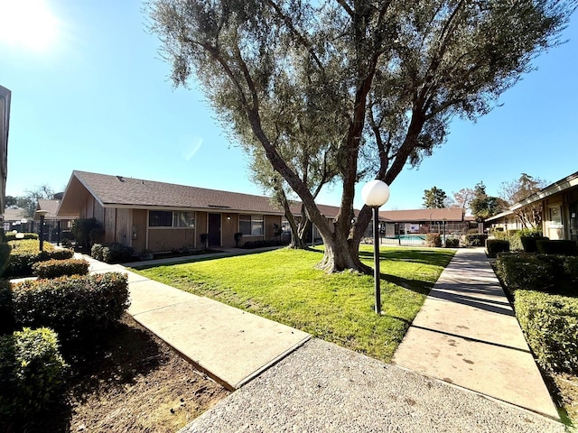 ranch-style home with a front lawn