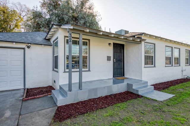 exterior space with a garage