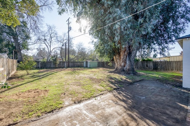 view of yard with a storage unit