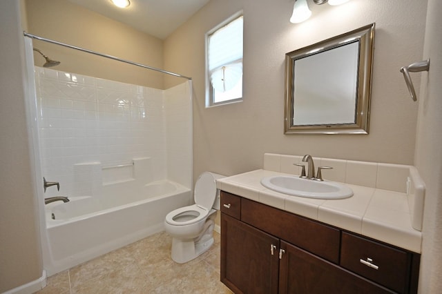 full bathroom featuring toilet, vanity, and shower / washtub combination