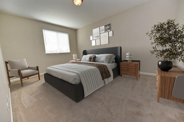 bedroom featuring light carpet