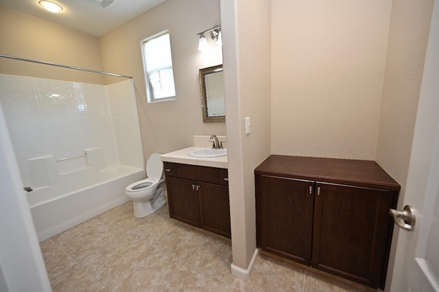 full bathroom featuring shower / tub combination, toilet, and vanity