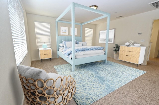 bedroom featuring carpet flooring and multiple windows