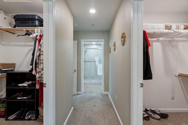 spacious closet with light colored carpet