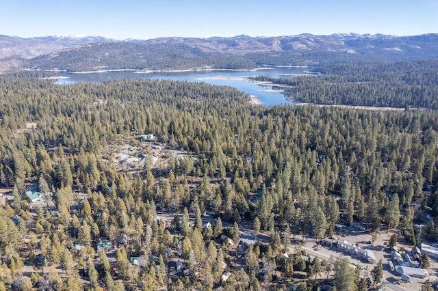 aerial view featuring a water and mountain view