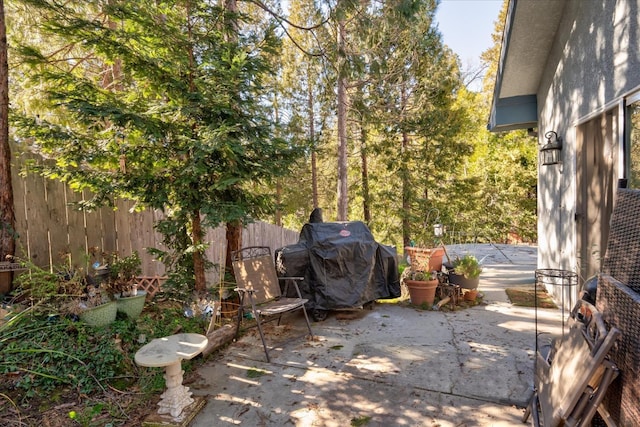 view of patio featuring a grill