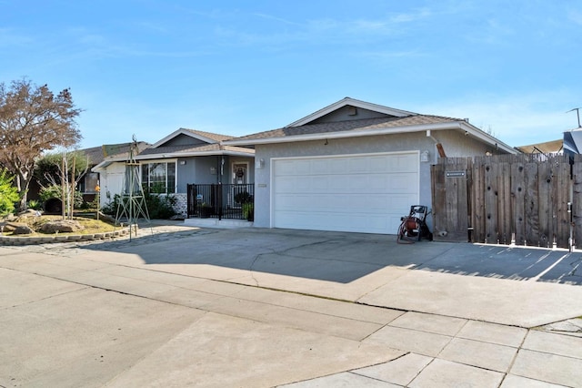 single story home with a garage