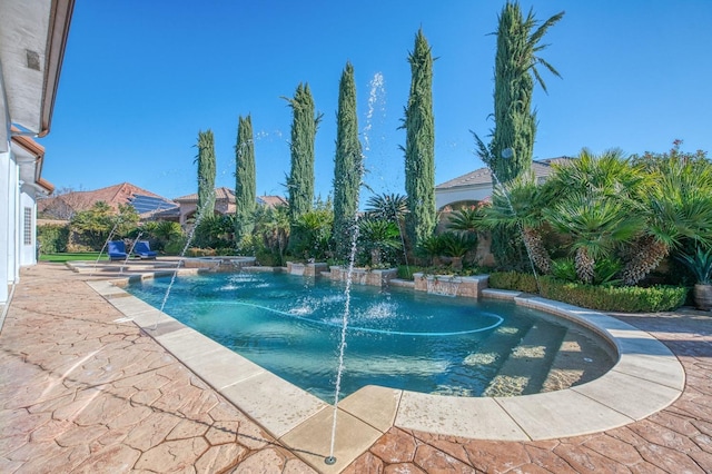 view of pool featuring pool water feature