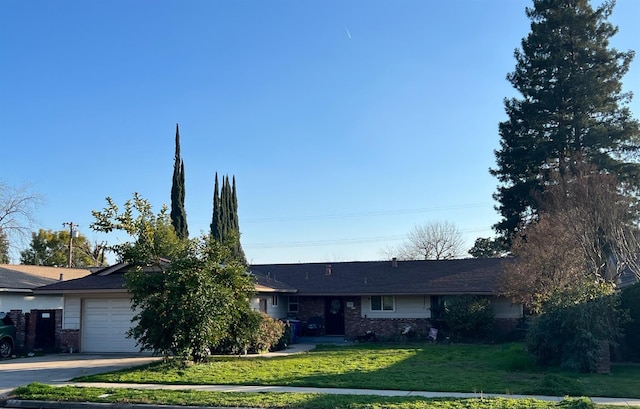 ranch-style house with a front lawn and a garage