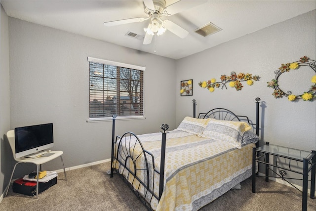bedroom featuring ceiling fan and carpet flooring