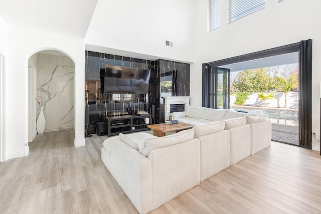 living room featuring light wood-type flooring