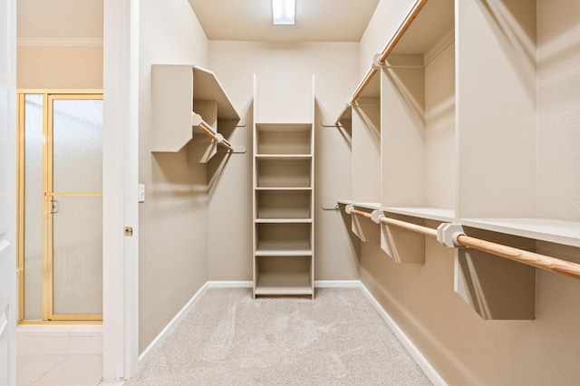 spacious closet with light colored carpet