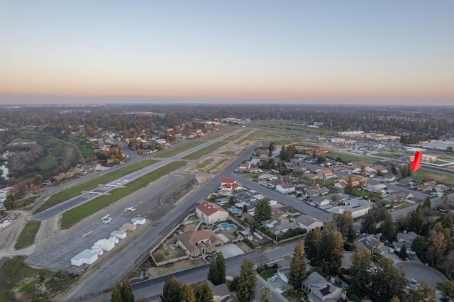 view of aerial view at dusk