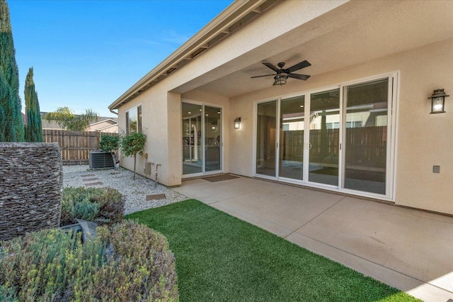 exterior space featuring ceiling fan and central AC unit