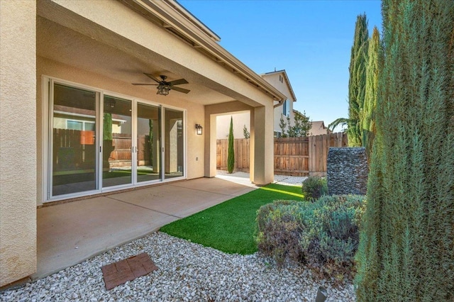 view of yard with a patio and ceiling fan