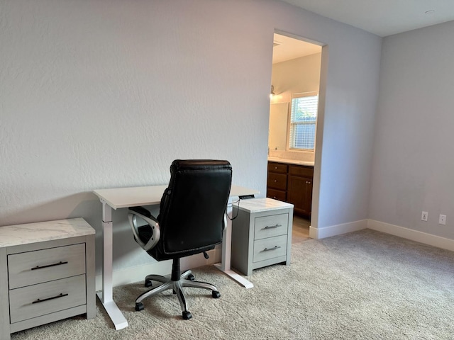 office area featuring light colored carpet