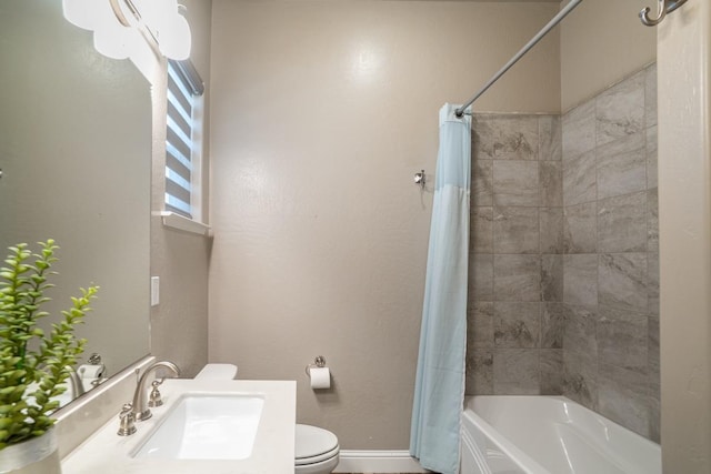 full bathroom with sink, toilet, and shower / bath combination with curtain