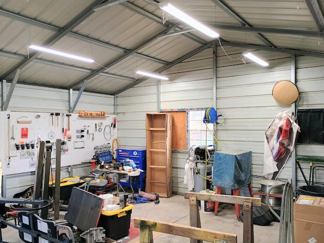 garage featuring a workshop area