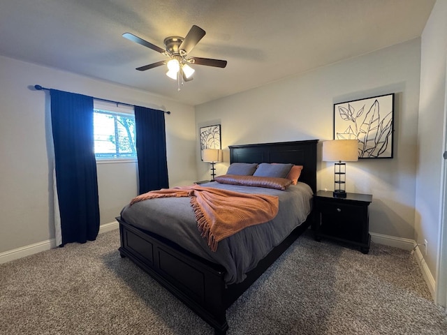 bedroom featuring ceiling fan and carpet flooring