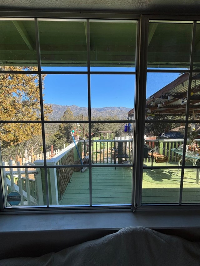 interior space with a mountain view