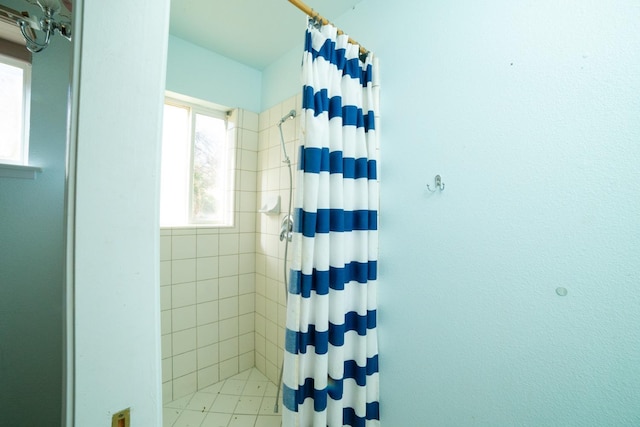 bathroom with a shower with curtain