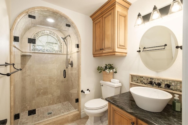 2519 24th Ave, Kingsburg, CA 93631 - full bathroom with a stall shower, toilet, and vanity