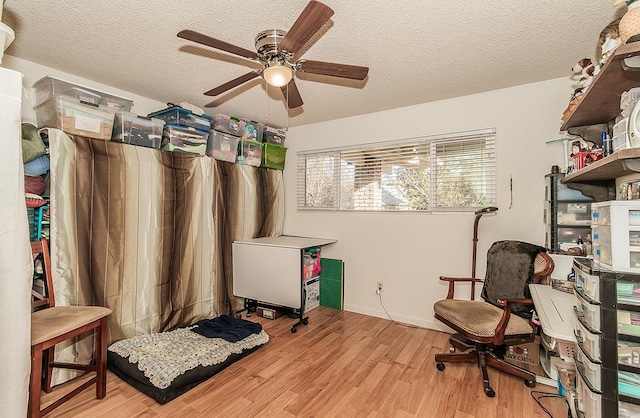 interior space with ceiling fan and light hardwood / wood-style flooring