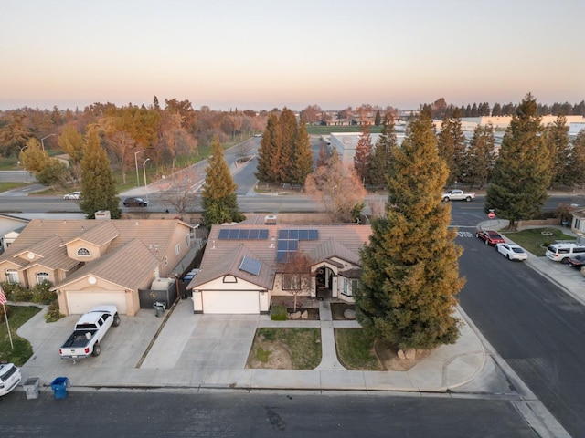 view of aerial view at dusk