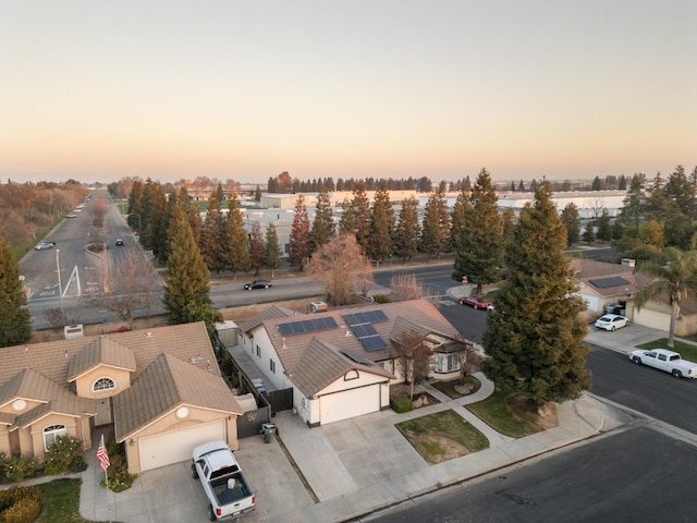 view of aerial view at dusk