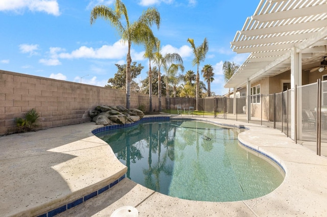 view of pool with a patio and a pergola