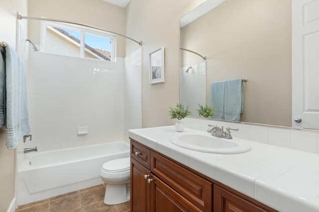 full bathroom featuring vanity, shower / tub combination, and toilet