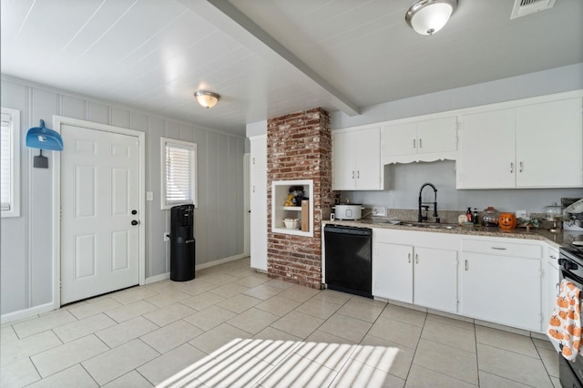 kitchen featuring white cabinetry, dishwasher, sink, and light tile patterned floors