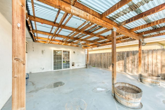 view of patio / terrace featuring a fire pit