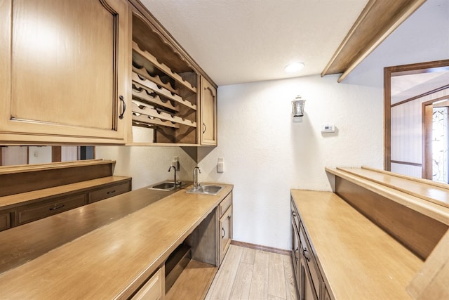 bar featuring sink and light hardwood / wood-style floors