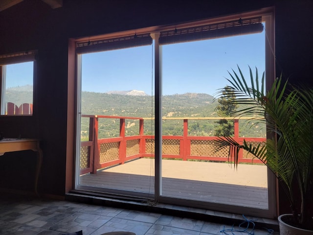 doorway featuring a mountain view and plenty of natural light