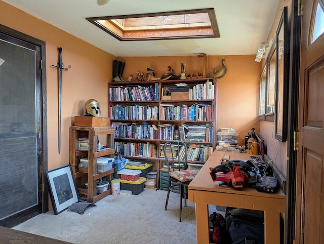 interior space featuring a skylight and carpet