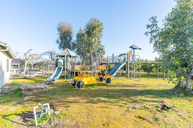 view of jungle gym with a yard