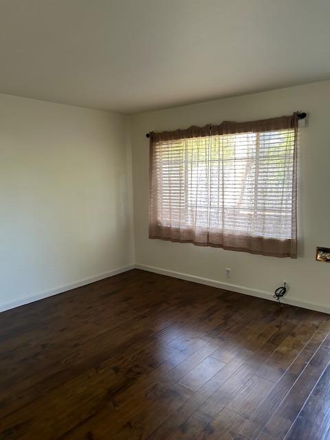 empty room with a wealth of natural light, baseboards, and hardwood / wood-style flooring