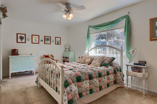 bedroom featuring carpet floors and ceiling fan