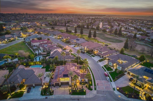 view of aerial view at dusk